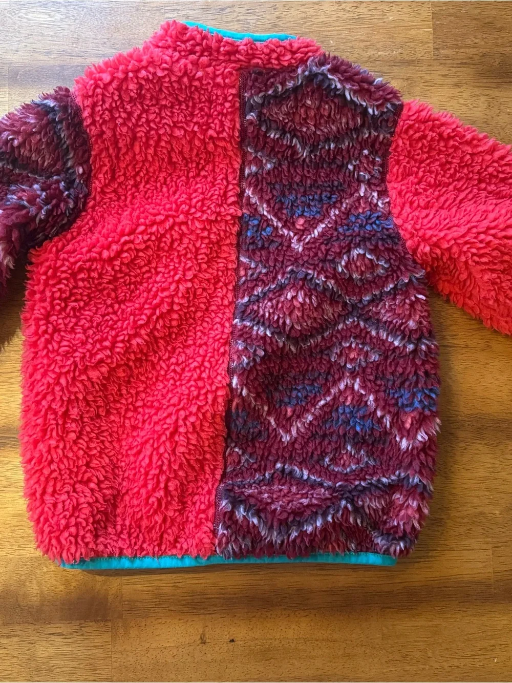 Patagonia Kids Sherpa Jacket - Red with Teal Trim